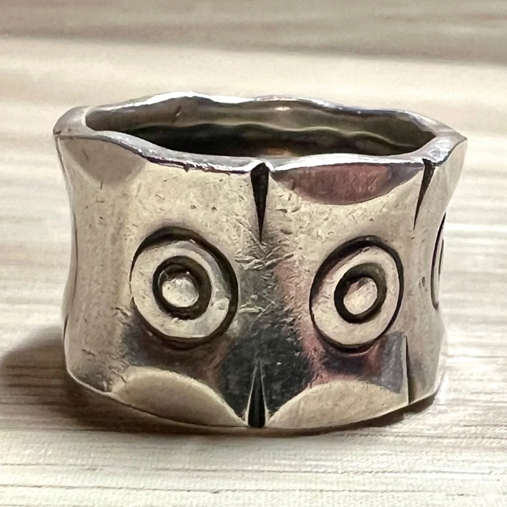 Vintage Handmade Sterling Silver Abstract Geometric Eternity Band Ring, Size 6